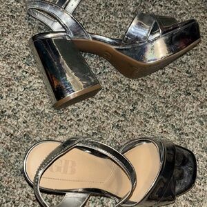GB Girls Shimmering Silver Block Heel Sandals